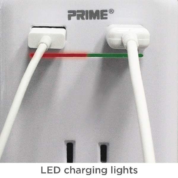 Surge Protector with USB Charger, Prime, 125 V, 15 A, 2 -Outlet, 450 J Energy, White - 2