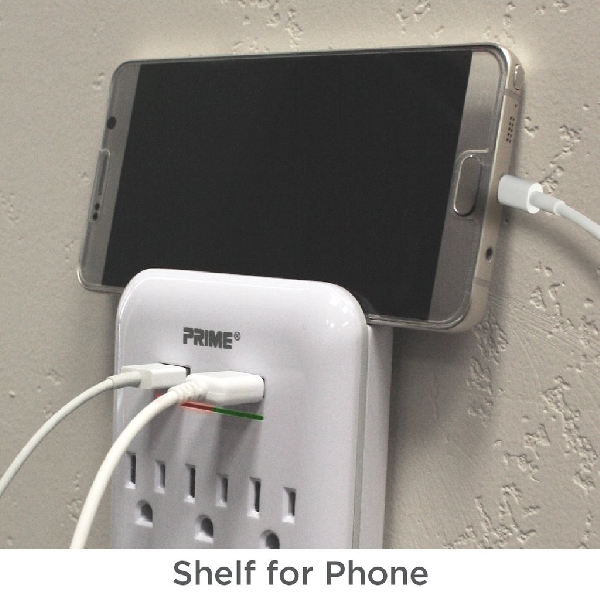 Surge Protector with USB Charger, Prime, 125 V, 15 A, 6 -Outlet, 1200 J Energy, White - 2