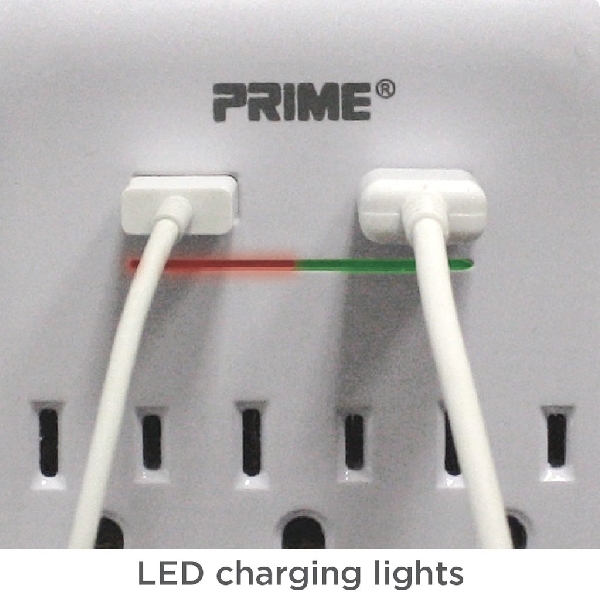 Surge Protector with USB Charger, Prime, 125 V, 15 A, 6 -Outlet, 1200 J Energy, White - 3