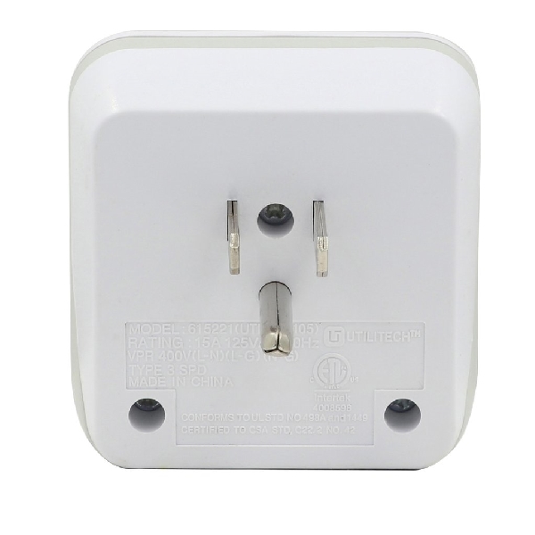 Surge Protector, Prime, 125 V, 15 A, 1 -Outlet, 900 J Energy, White - 5