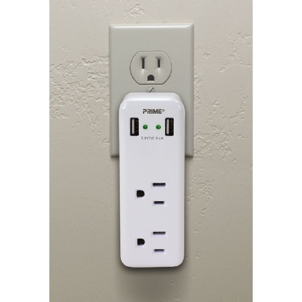 Prime PBUSB242 USB Charger, 15 A, 125 V, 2 -USB Port, White - 2