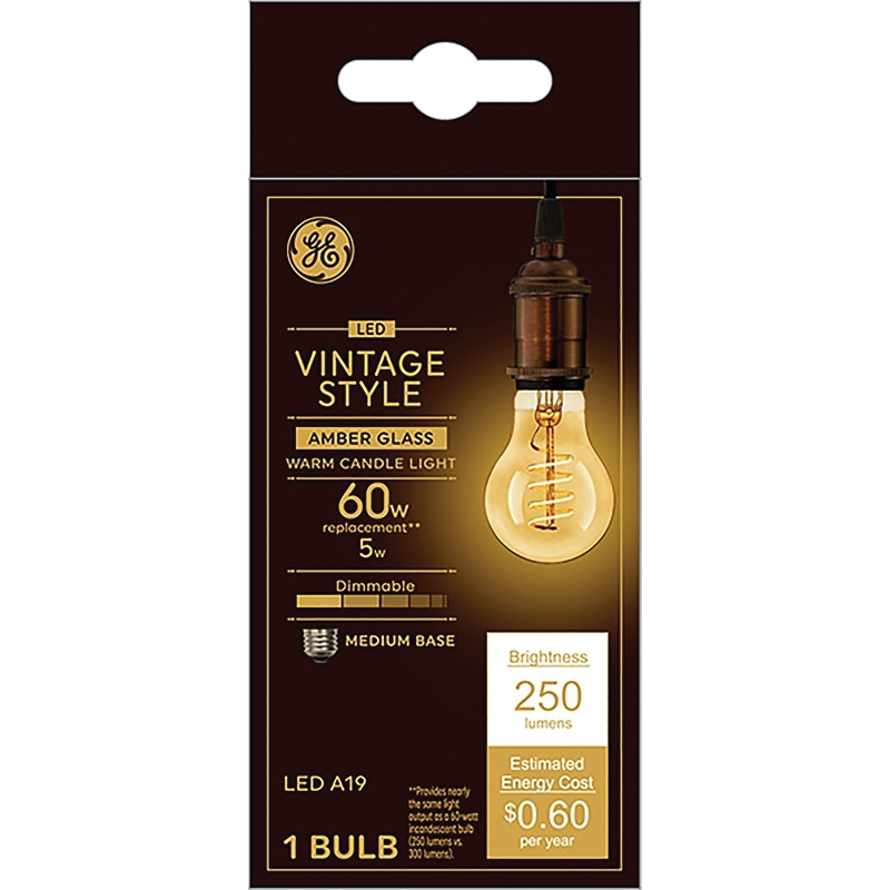36505 LED Bulb, General Purpose, A19 Lamp, E26 Lamp Base, Dimmable, Amber, Warm White Light