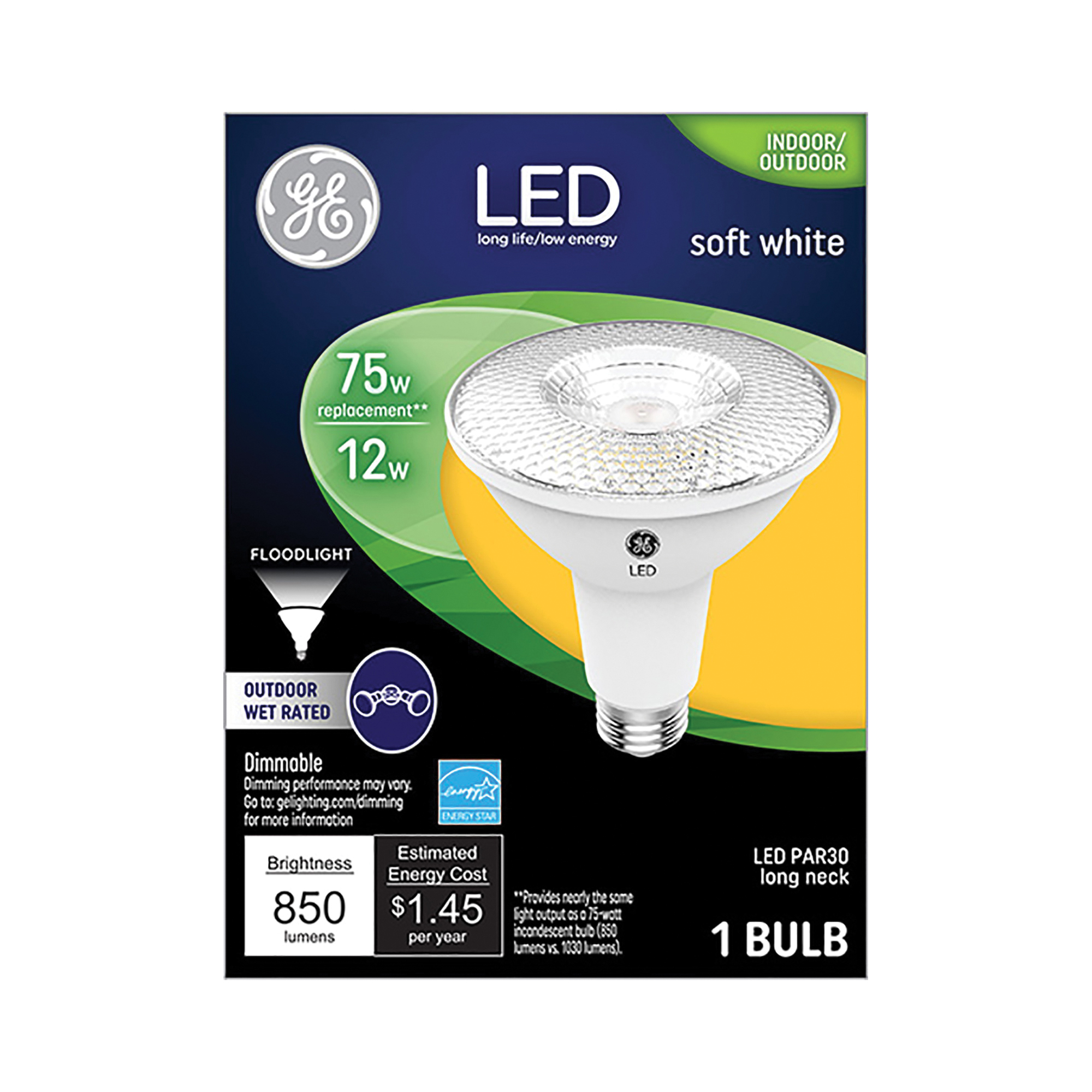 38446 LED Bulb, Flood/Spotlight, PAR30L Lamp, 75 W Equivalent, E26 Lamp Base, Dimmable, Clear