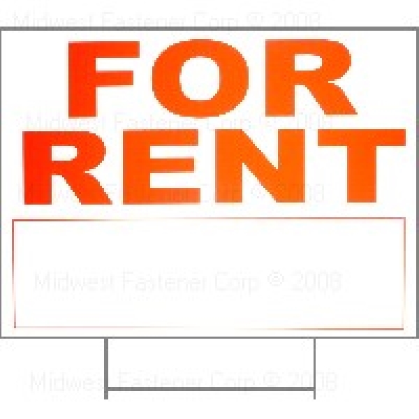Midwest Fastener 394045 Sign, For Rent, Red Legend, White Background, Plastic, 18 x 24 in Dimensions