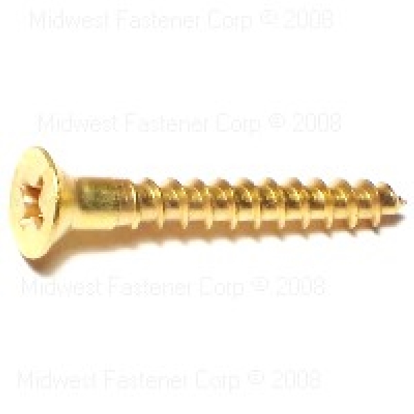 Midwest Fastener 62816 Screw, #8 Thread, 1-1/4 in L, Flat Head, Phillips Drive, Brass, 24 PK - 1