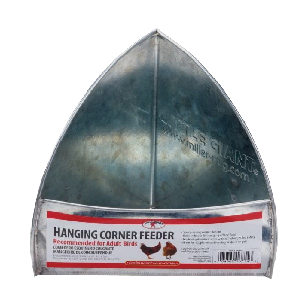 167543 Hanging Corner Poultry Feeder, Rolled Edge, Steel, Galvanized