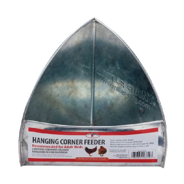 167543 Hanging Corner Poultry Feeder, 32 oz Capacity, Rolled Edge, Steel, Galvanized, Silver, Hanging Mounting