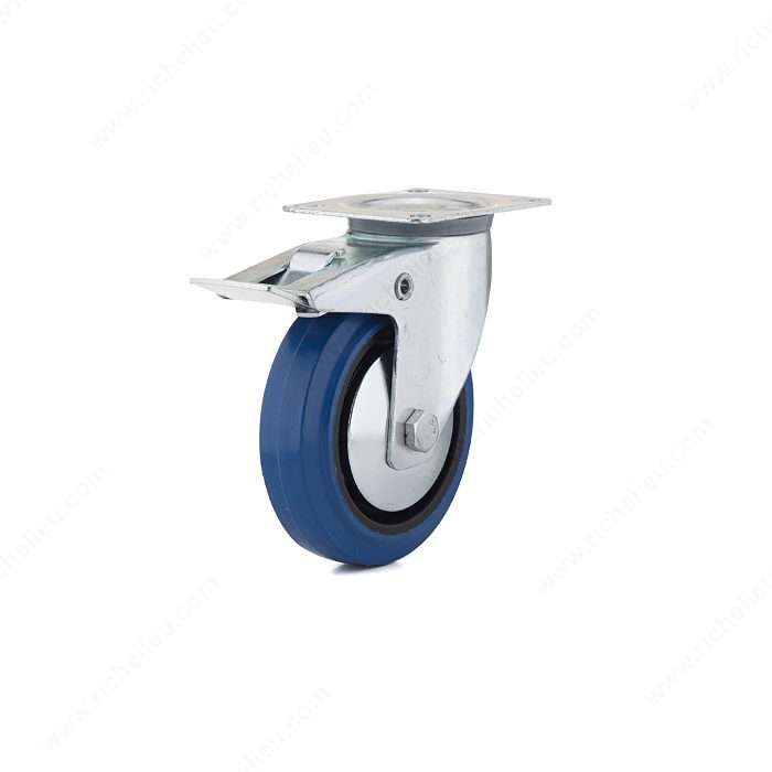 Richelieu F08339 Swivel Caster, 4-1/64 in L x 3-5/32 in W Plate, 6-3/32 in Dimensions, 4-29/32 in Dia Wheel, Blue