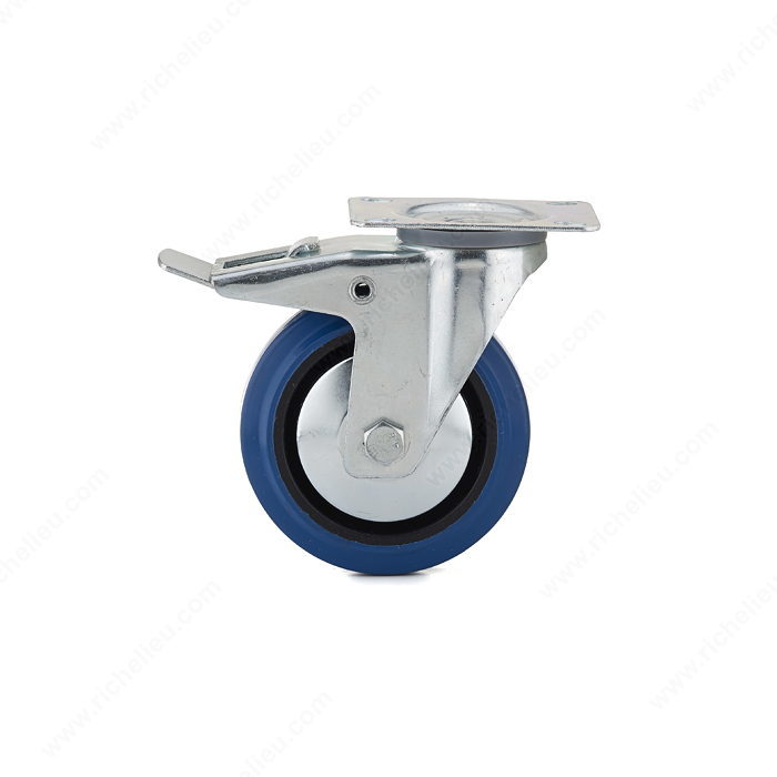 Richelieu F08339 Swivel Caster, 4-1/64 in L x 3-5/32 in W Plate, 6-3/32 in Dimensions, 4-29/32 in Dia Wheel, Blue