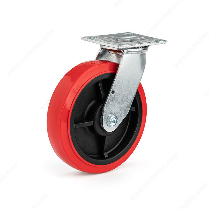 Richelieu F22105 Swivel Caster, 5 in Dia Wheel, Polyurethane Wheel, Red, 551 lb