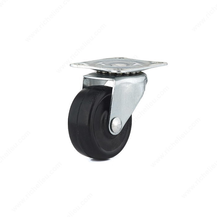 Richelieu F22901 Swivel Caster, 1-9/16 in Dia Wheel, Rubber Wheel, Black, 44.1 lb