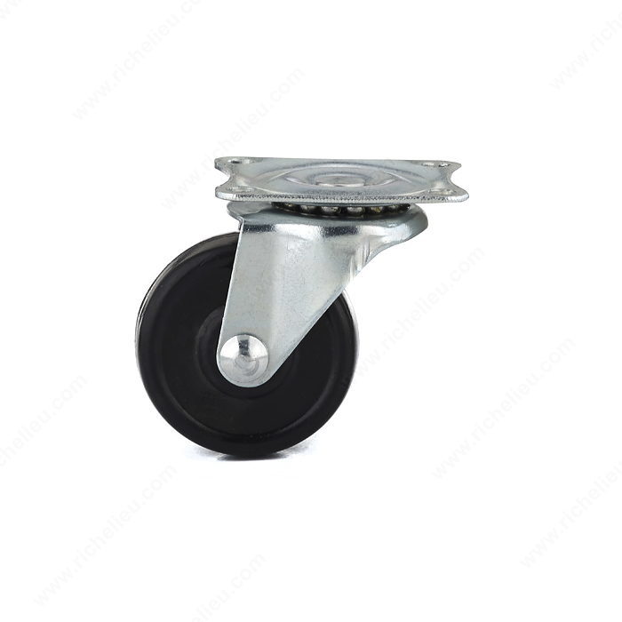 Richelieu F22901 Swivel Caster, 1-9/16 in Dia Wheel, Rubber Wheel, Black, 44.1 lb