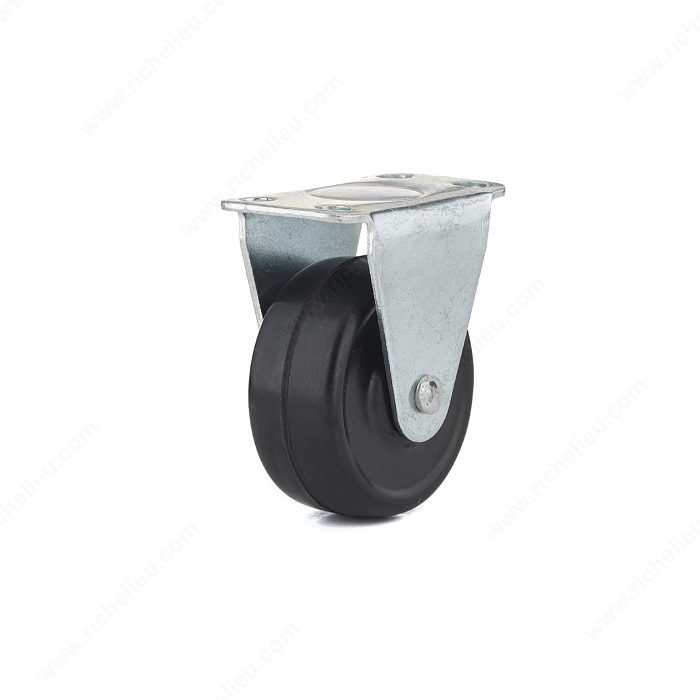 Richelieu F22903 Rigid Caster, 1-9/16 in Dia Wheel, Rubber Wheel, Black, 44.1 lb