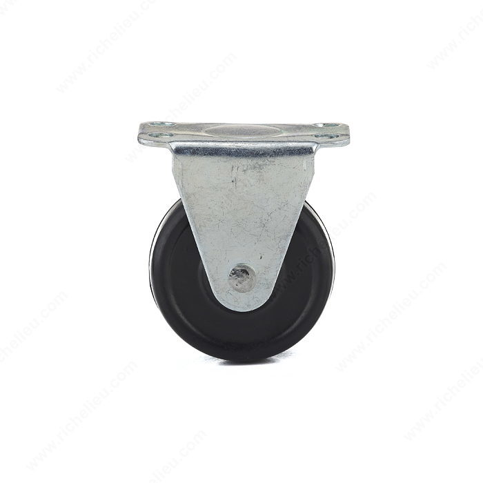 Richelieu F22903 Rigid Caster, 1-9/16 in Dia Wheel, Rubber Wheel, Black, 44.1 lb