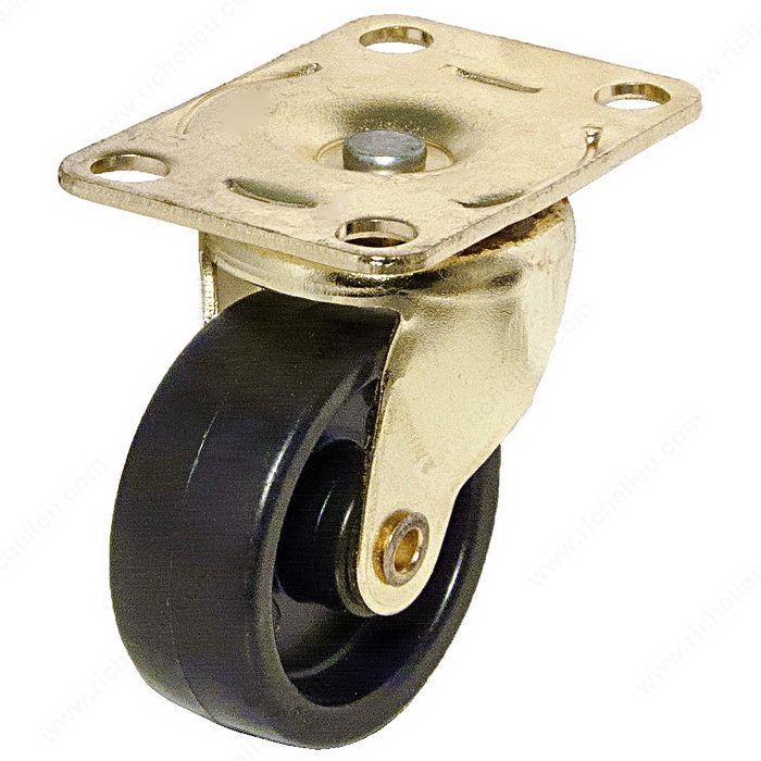 Richelieu F24405 Light-Duty Swivel Caster without Brake, 1-5/8 in Dia Wheel, 21/32 in W Wheel, Plastic Wheel, Black