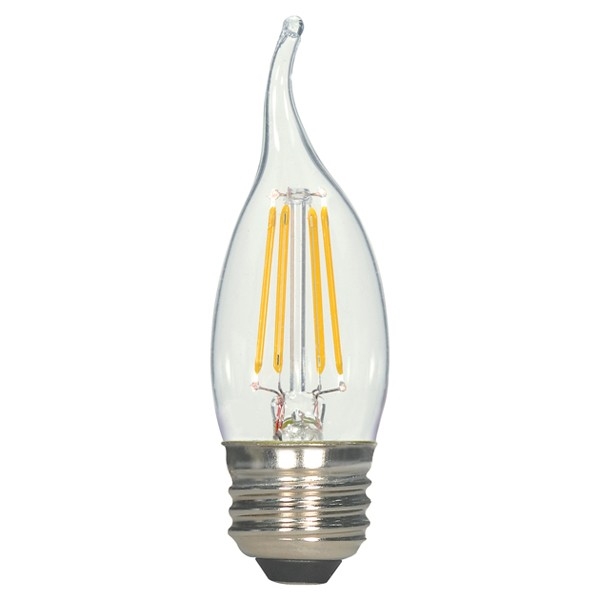 Satco S8610 LED Bulb, Decorative, 450 Lumens, 4.5 W, CA11 Lamp, 40 W Equivalent, E26 Lamp Base, Dimmable, Clear
