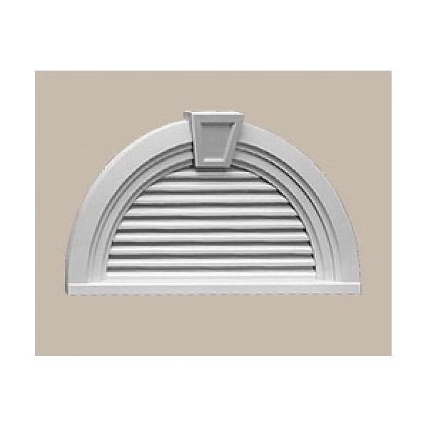 HRLV36X18MTK Louver with Trim and Keystone, 36.4 in L, 3 in W, Half-Round, Polyurethane