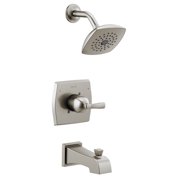 Flynn Series 144768C-SS Tub and Shower Faucet, 2 gpm Showerhead, Diverter Tub Spout, 1-Handle, Stainless Steel