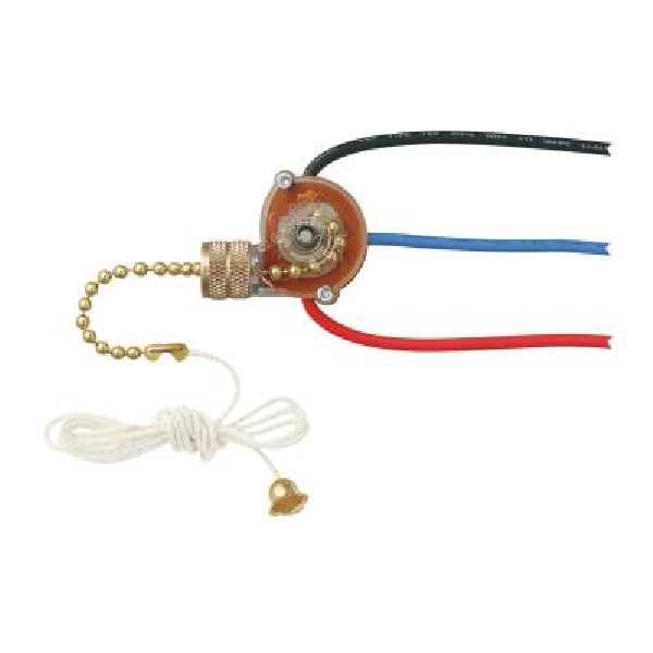 77052 Fan Light Switch with Pull Chain, 125/250 VAC, 3/6 A, Metal