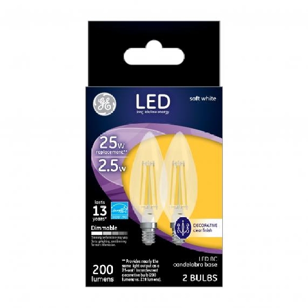 22560 LED Bulb, Decorative, BC Lamp, 25 W Equivalent, E12 Lamp Base, Dimmable, Soft White Light, 2700 K Color Temp