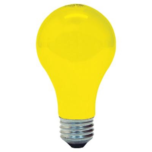97495 Bug Lightbulb, 60 W, A19 Bulb, E26 Medium Base, 550 Lumens, Yellow Light, 1000 hr Average Life