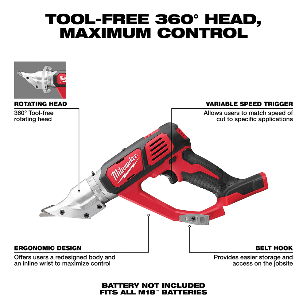 Cordless M18 Metal Shear 18 Ga. Double-Cut, Milwaukee, Swivel Head, Tool Only - 2