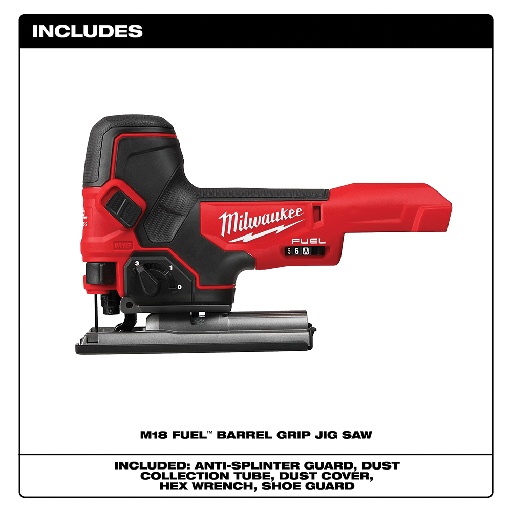 Cordless Jig Saw, Milwaukee, M18 Fuel, Barrel Grip, Tool-Less T-Shank Blade Change, 4 Orbital Settings, Tool Only - 2