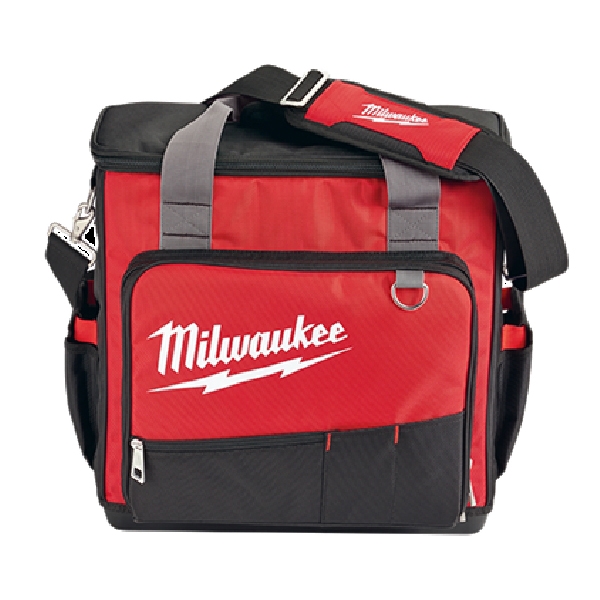48-22-8210 Jobsite Tech Bag, 11 in W, 17 in D, 17 in H, 53-Pocket, Polyester, Black/Red