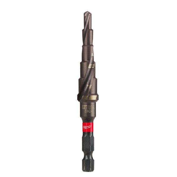 SHOCKWAVE Impact Duty 48-89-9242 Step Drill Bit, 3/16 to 1/2 in Dia, Spiral Flute, 2-Flute, Hex Shank