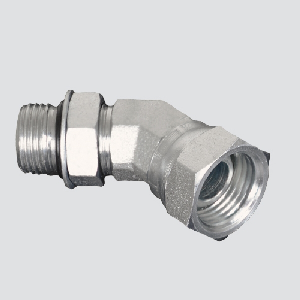 6902 Series 39036238 Hydraulic Adapter, 1/2 x 1/2 in, Male O-Ring Boss x FNPT Swivel, 45 deg Angle, Steel