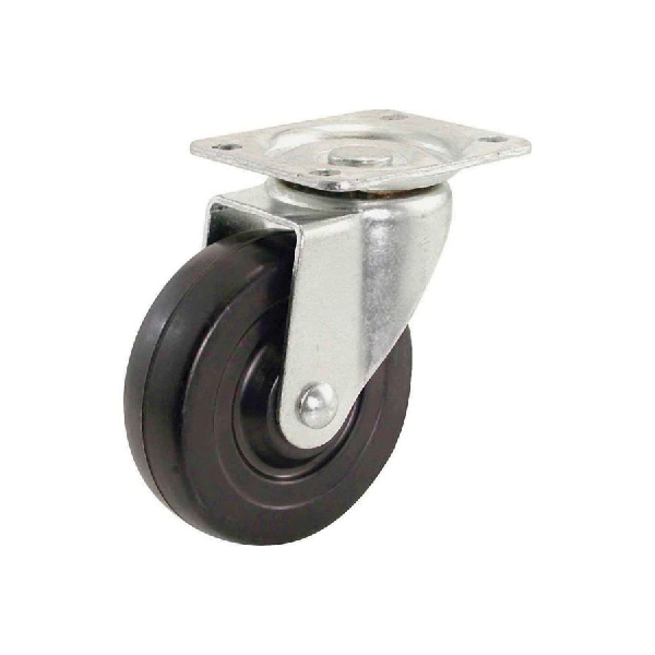 9629 Swivel Caster, 4 in Dia Wheel, Rubber Wheel, Black, 200 lb