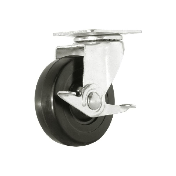 400 Series 9630 Swivel Caster with Brake, 4 in Dia Wheel, Rubber Wheel, Black, 200 lb