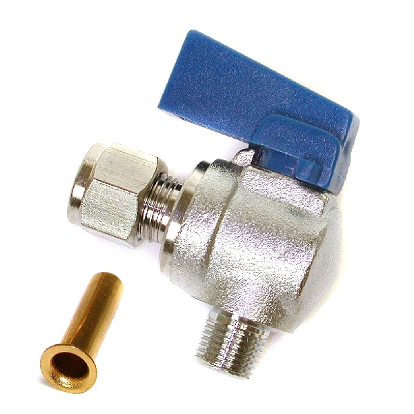 9443 Angle Ball Valve, 1/4 x 1/8 in Connection, Compression x MPT, Stainless Steel Body