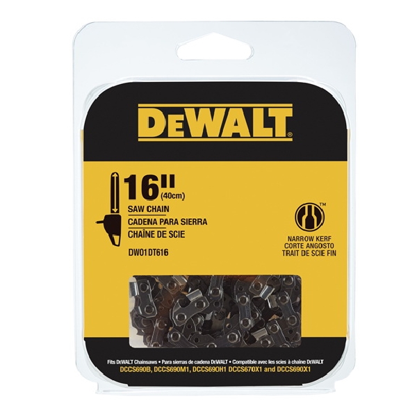 DeWALT DWO1DT616 Replacement Chainsaw Chain, 16 in L Ba, 0.043 in Gauge, 3/8 in TPI/Pitch, 56-Link