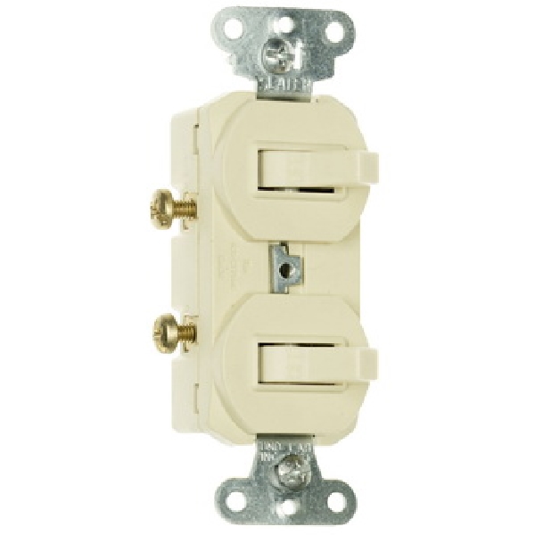 690IGCC6 Double Combination Switch, 15 A, 120/277 VAC, Side Wire Terminal, Ivory