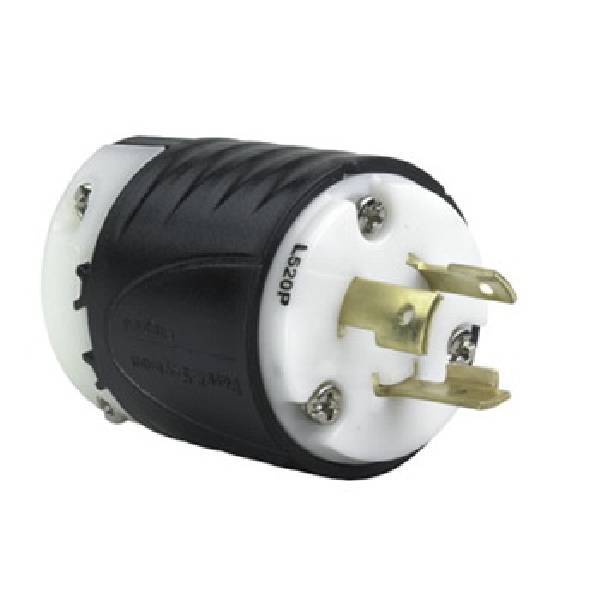 Turnlok L520PCCV3 Locking Plug, 2 -Pole, 20 A, 125 V, IP20, NEMA: NEMA L5-20P, Black/White