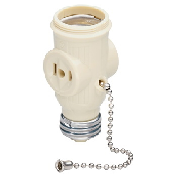 Pass & Seymour 1406ICC10 Lamp Holder/Outlet Adapter, 250 W, 2-Outlet, Ivory
