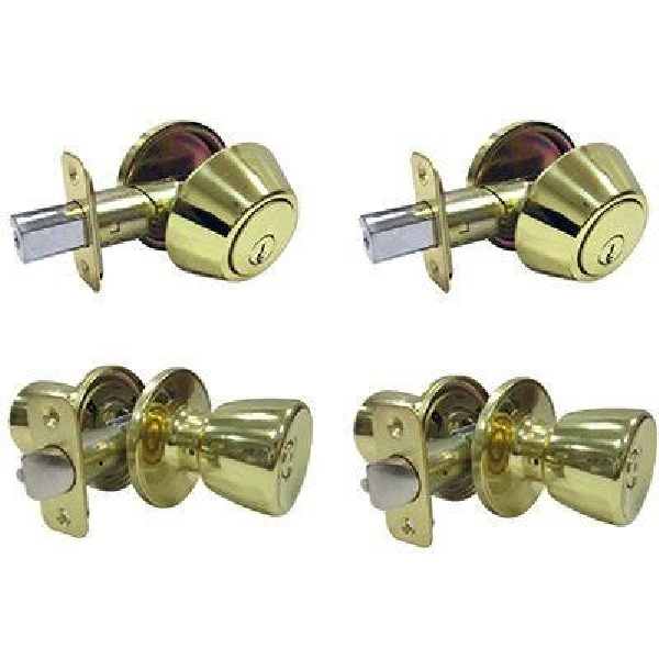 BS7L1BD KD Tubular Entry Door Lockset, 3 Grade, Different Key, Polished Brass, Knob Handle, KW1 Keyway