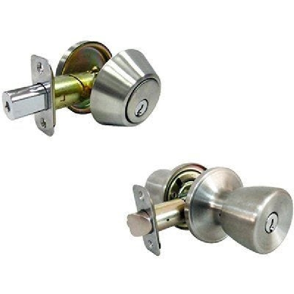 BS6L1B KA3 Tubular Entry Door Lockset, 3 Grade, Alike Key, Stainless Steel, Knob Handle, KW1 Keyway