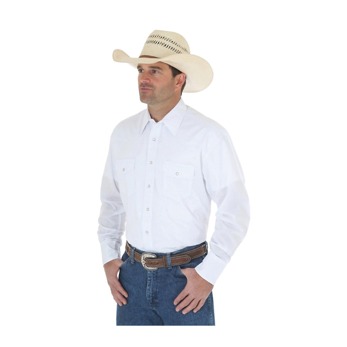 Wrangler® Western Snap Shirt - Long Sleeve Solid Broadcloth