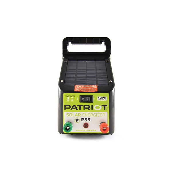 PATRIOT PS5 Fence Energizer, 0.04 J Output Energy, 2.6 to 7.4 kV Output, Rechargeable Battery, 2 miles Fence Distance