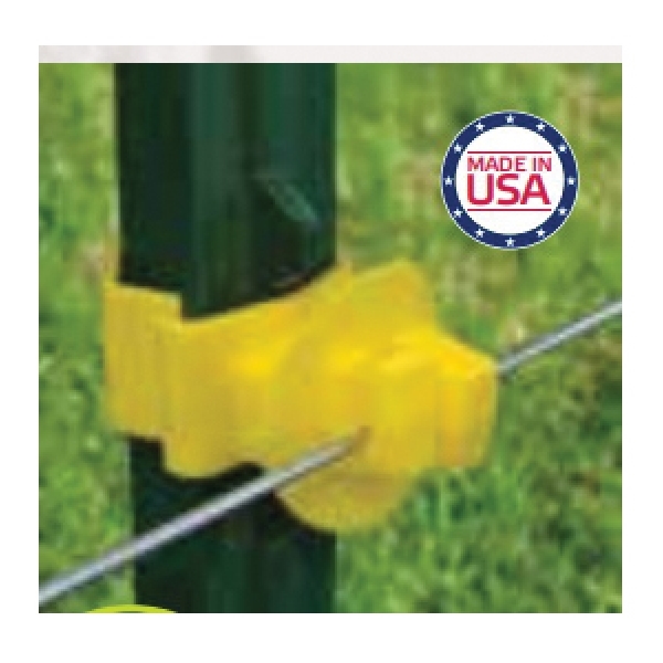 PATRIOT 820016 Wrap Around T-Post Claw Insulator, Aluminum Wire, Poliwire, Polirope, Steel Wire, HDPE, Yellow