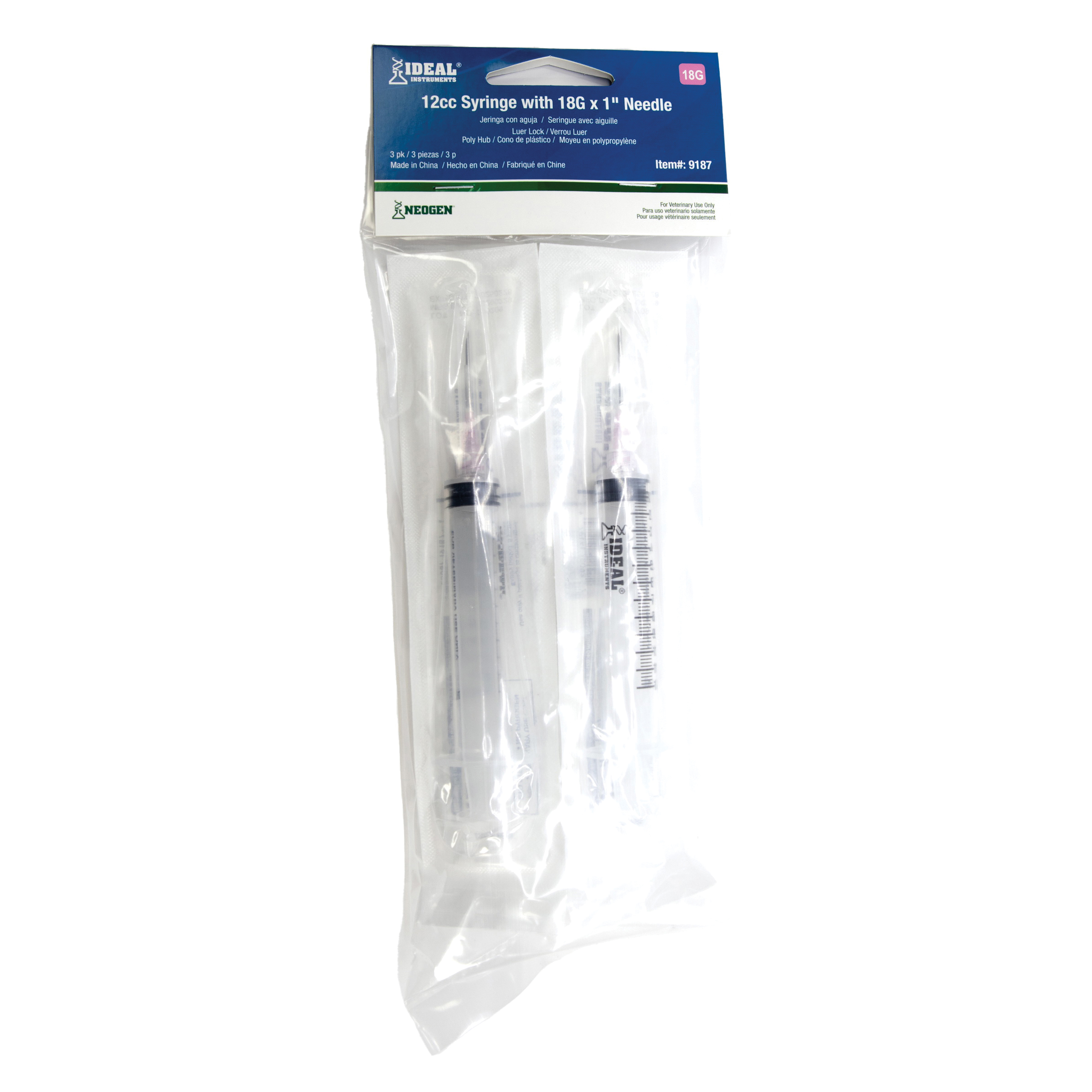 Neogen 9263 Luer Lock Syringe, Disposable, 3 cc, Polypropylene, Clear