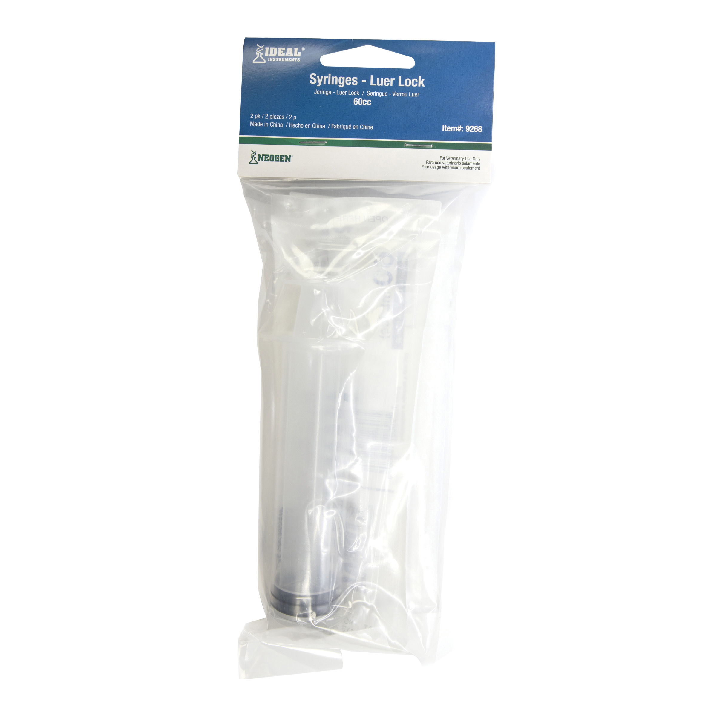 Neogen 9268 Luer Lock Syringe, 60 cc, Polypropylene, Clear