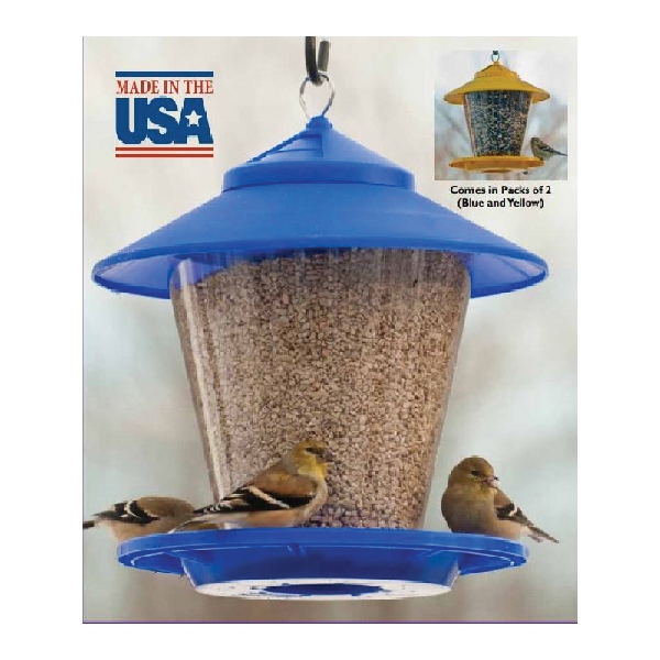 NA6231 Hopper Granary Bird Feeder, 4 lb, Blue/Yellow, 11 in H, Pole, Hanging Mounting