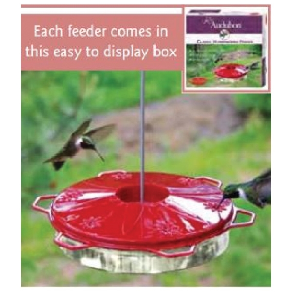 NAH1 Bird Feeder, Classic, 12 oz, Nectar, 6-Port/Perch, Plastic, Clear/Red, 2 in H