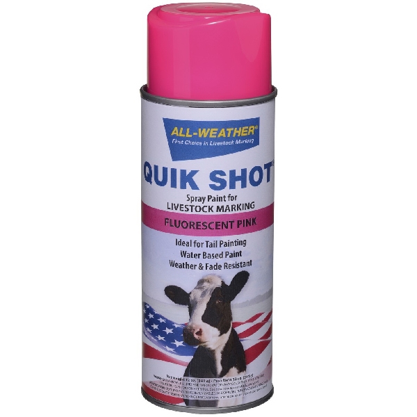 All-Weather Quik Shot 61112 Livestock Marker Paint, Fluorescent Pink, 16 oz, Aerosol Can