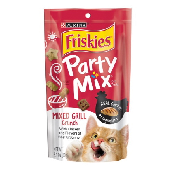 Party Mix 23806 Cat Treat, Beef, Salmon Flavor, 2.1 oz Pouch