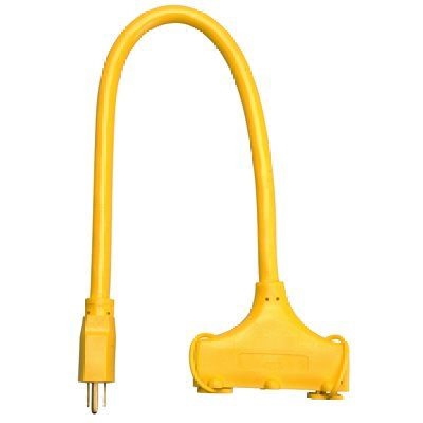 04112ME Extension Cord, 12/3 AWG Cable, 3-Outlet, 2 ft L, 15 A, 125 V, Yellow