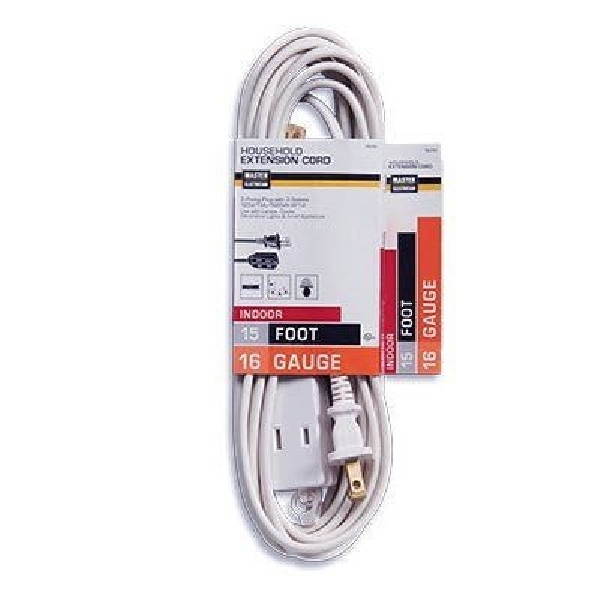 09414ME Extension Cord, 16/2 AWG Cable, 15 ft L, 13 A, 125 V, White